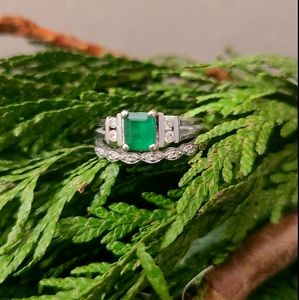 Emerald and Diamond Wedding Set